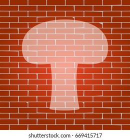 Mushroom simple sign. Vector. Whitish icon on brick wall as background.