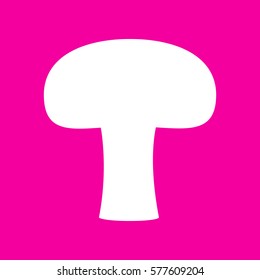 Mushroom simple sign. White icon at magenta background.