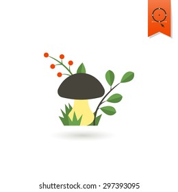 Mushroom. Single Flat Autumn Icon . Simple and Minimalistic Style. Vector