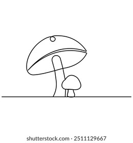Mushroom    single line art, continuous one line drawing of  Isolated outline vector art 