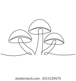 Cogumelo    arte de uma linha, desenho contínuo de uma linha de isolada arte vetorial contorno 