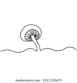 Cogumelo    arte de uma linha, desenho contínuo de uma linha de isolada arte vetorial contorno 