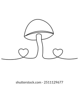 Cogumelo    arte de uma linha, desenho contínuo de uma linha de isolada arte vetorial contorno 