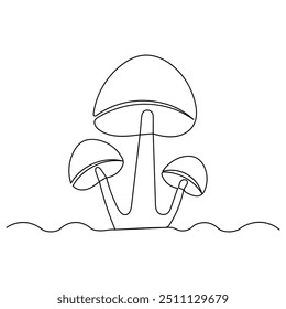 Champiñón    arte de una sola línea, dibujo continuo de una línea de Arte vectorial de contorno aislado 