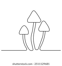 Mushroom    single line art, continuous one line drawing of  Isolated outline vector art 