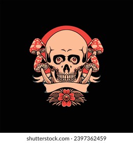 mushroom skull tattoo vector design