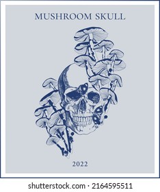 Mushroom skull vintage style poster	
