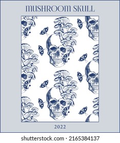 Mushroom skull vintage style poster	