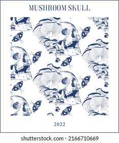 Mushroom skull vintage style poster	
