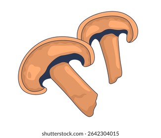 Mushroom slices 2D cartoon object. Organic vegetable. Kitchen ingredient. Cooked sliced plant based. Earthy flavor. Gourmet fungi isolated element flat vector clip art on white. Spot illustration