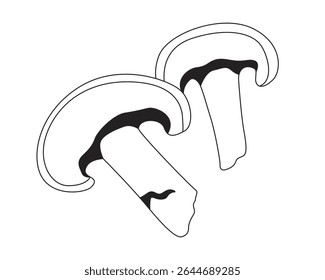 Objeto de linha 2D de fatias de cogumelo. Vegetal orgânico. Ingrediente de cozinha. Planta cortada cozida à base. Sabor terroso. Item de contorno de tinta de vetor clipart isolado de fungos gourmet. Ilustração de ponto monocromático