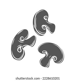 Recortes de hongos glifo ilustración vectorial de icono. Silhouette de caída del campeón de arriba cortado, hongos comestibles cortados en trozos volando en el aire para cocinar comidas y salsas vegetarianas gourmet