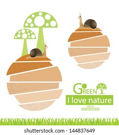 Mushroom. Snail. Green concepts. save world. vector illustration.