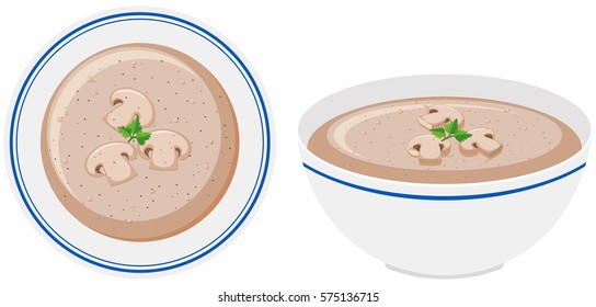 Mushroom soup in bowl illustration