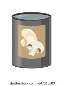 Mushroom soup design. Vector illustration. Canned food. Retro style. Champignon.