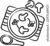 Mushroom soup hand drawn vector illustration