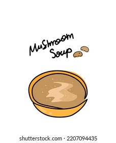 mushroom soup illustration. Mushroom soup puree. linear food illustration for menu, advertising, magazine, cookbooks.


