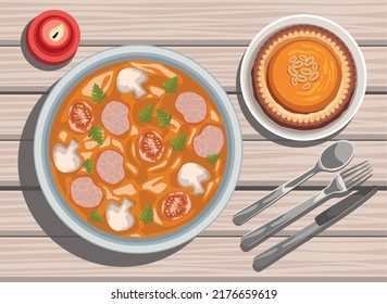 mushroom soup and pie food