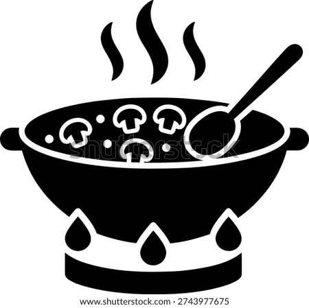 Mushroom soup in a pot is cooking with a spoon in it illustration vector art
