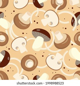 Mushroom soup seamless pattern. Mushrooms, porcini mushroom, onion. Vector.