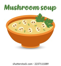 Mushroom soup. Spicy cream-soup with  champignons and green onions. Vegetarian food festival.