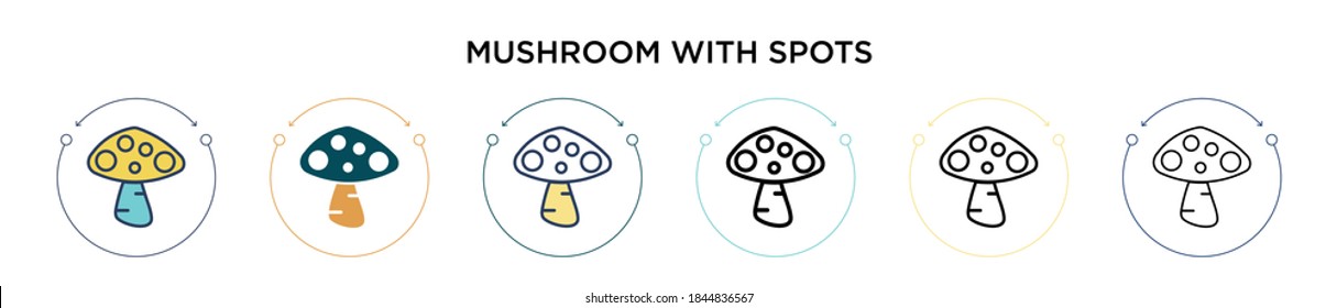 Mushroom with spots icon in filled, thin line, outline and stroke style. Vector illustration of two colored and black mushroom with spots vector icons designs can be used for mobile, ui, web