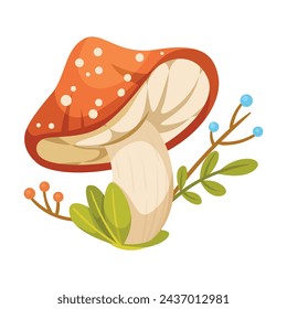 Mushroom with Stem and Cap as Landscape Element Vector Illustration