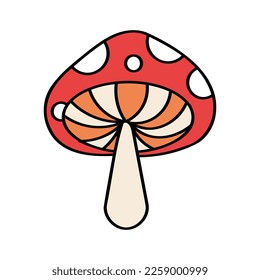 Mushroom Sticker Retro Groovy Hand Drawn Illustration