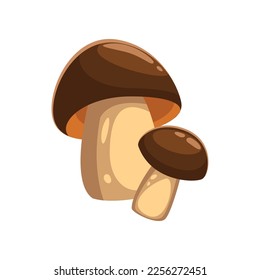 Mushroom sticker. Vector illustration of cute fall item. Cartoon mushroom isolated on white background. Autumn decor concept