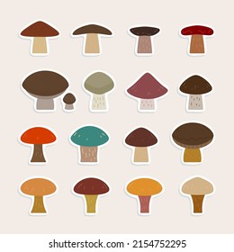 mushroom sticker vector illustration set