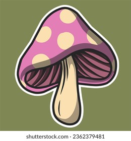 mushroom sticker vintage groovy characters and elements for poster of sticker design. Retro character, hippie 70s style, psychedelic vector illustration