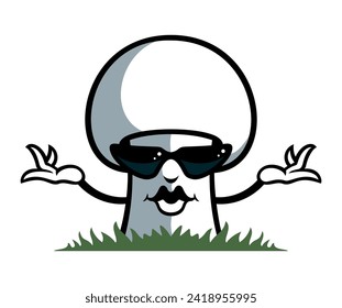 Mushroom in the sunglasses cartoon character. Isolated on white background.