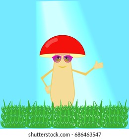 Mushroom in sunglasses under the sun.