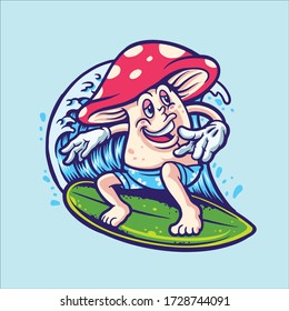 mushroom surfer character for summer