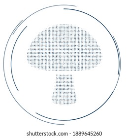 The mushroom symbol filled with dark blue dots. Pointillism style. Vector illustration on white background