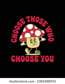 mushroom t shirt design, illustration, bohemian vibe top, vintage groovy toy, funky graphic print