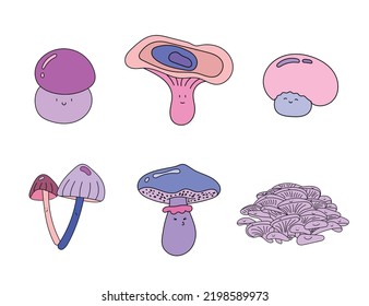 Mushroom toadstool isolated cartoon set icon. Flat vector set of different magic mushrooms. Forest plant. Elements for children fairy tale book or fantasy mobile game