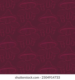 mushroom toadstool line pattern. red background