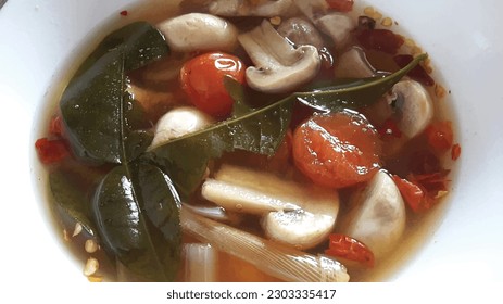 Mushroom Tom yum soup is a sour and spicy soup traditional Thai
