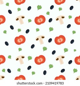 Mushroom and tomato pattern for menu design. Vector isolated image for use in web design