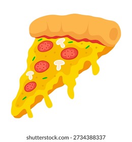 Mushroom and Tomato Pizza Slice Vector with Melting Cheese