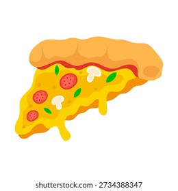 Mushroom and Tomato Pizza Slice Vector with Melting Cheese