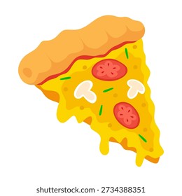 Mushroom and Tomato Pizza Slice Vector with Melting Cheese