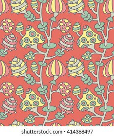 Mushroom Tree Seamless Pattern