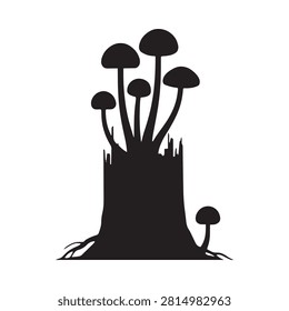 Mushroom And Tree Stump Silhouette On White Background