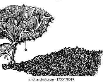 Mushroom tree zentangle doodle vector illustration