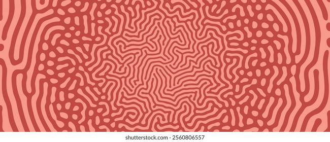 Mushroom Trip Psychedelic Art Vector Ultra Wide Coral Colored Abstract Background. Fractal Radial Pattern Conceptual Eye Catching Abstraction Panoramic Wallpaper. Surreal Eccentric Modern Illustration