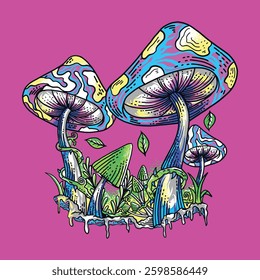 Mushroom trippy illustration hand drawn art