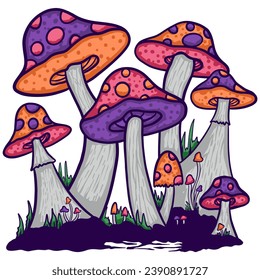 Mushroom trippy illustration vector design