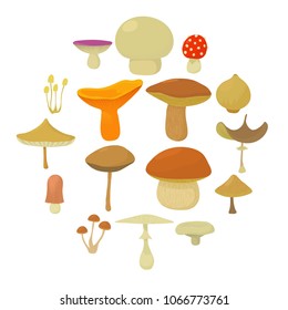 Mushroom types icons set. Cartoon illustration of 16 mushroom types vector icons for web